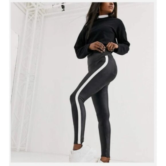 NWOT SPANX Shaping Faux Leather Side Stripe Leggings Pants - Picture 2 of 7